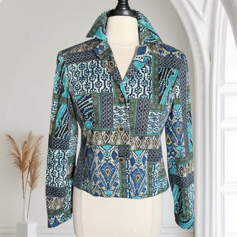 Barry Bricken Cropped Blazer Jacket Sz 4 Perfect w Jeans Denim Blues Upscale VTG